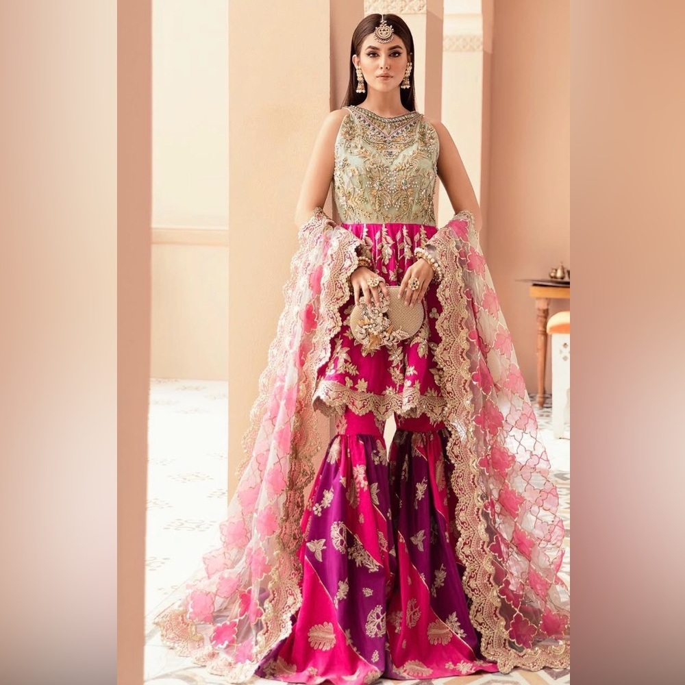 Elegant Pink and Gold Wedding Dress